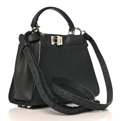 Fendi Cuoio Romano Selleria Bi-Color Mini Peekaboo Iconic Satchel Asfalto Latte 3 of 9
