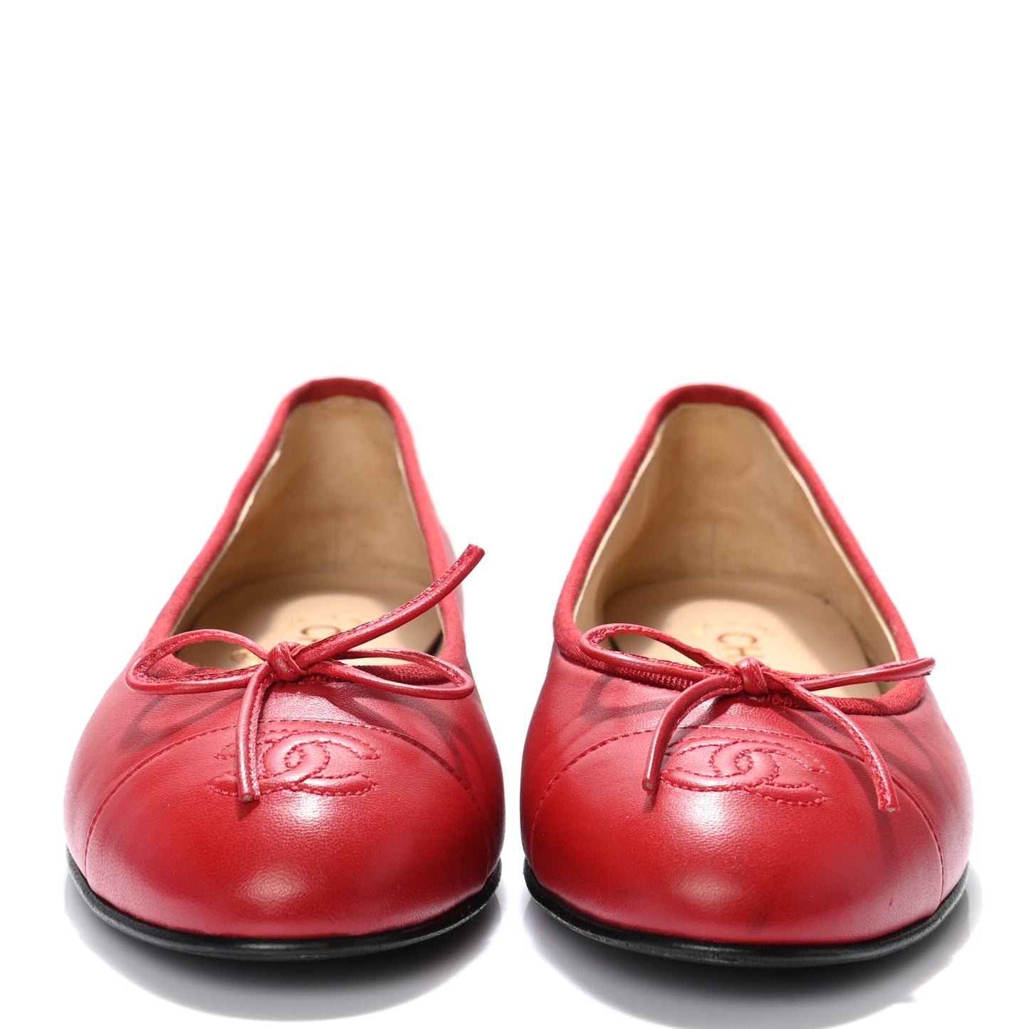 Lambskin Cap Toe Ballerina Flats 37.5 Red