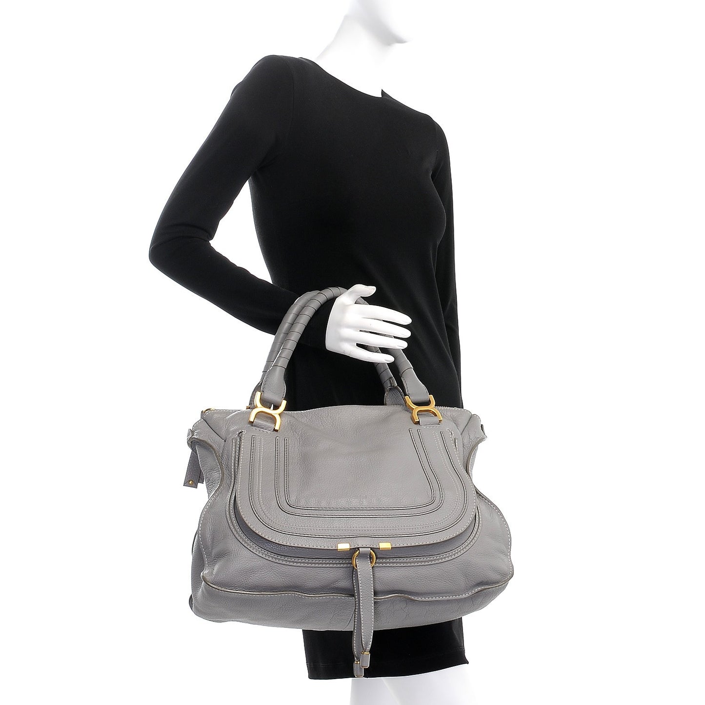 Calfskin Large Marcie Satchel Cashmere Grey