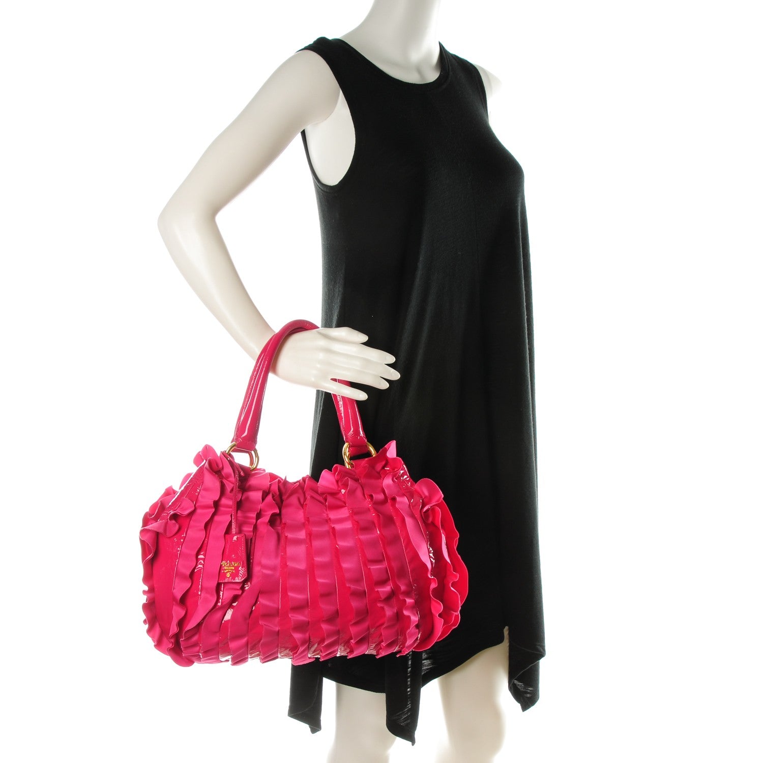 Prada Vernice Tessuto Nylon Ruffle Bag Fuxia 4 of 13