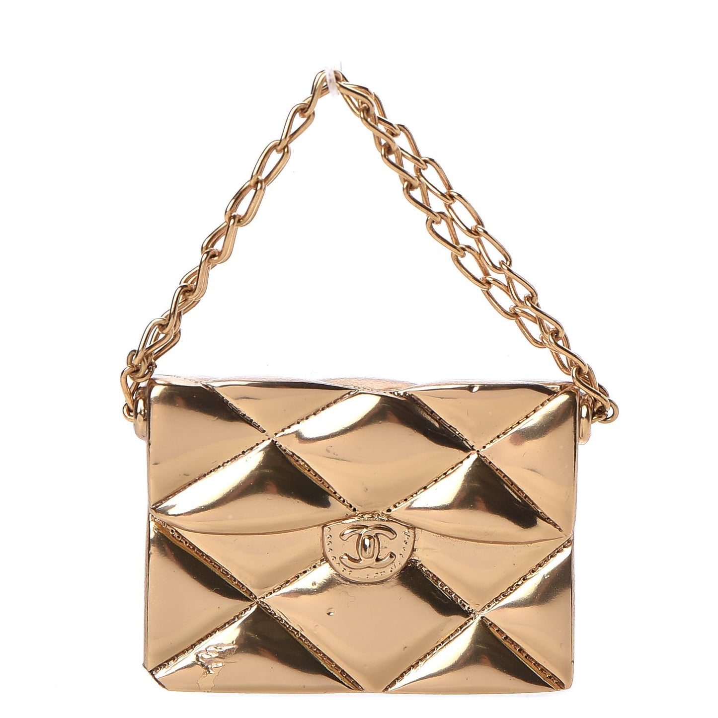 Quilted Flap Bag Brooch Gold