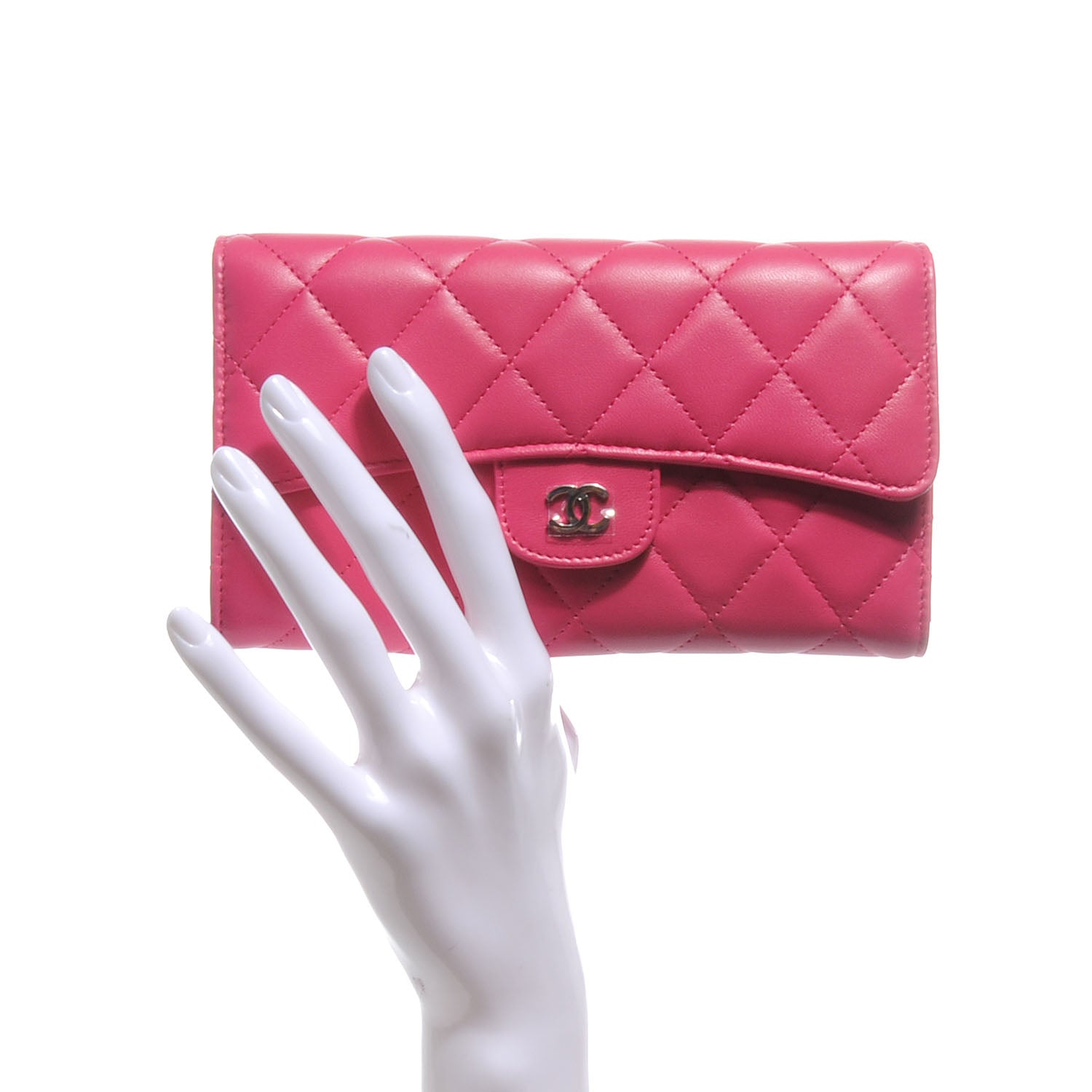 Chanel Lambskin Quilted Large Flap Wallet Fuchsia 2 of 9