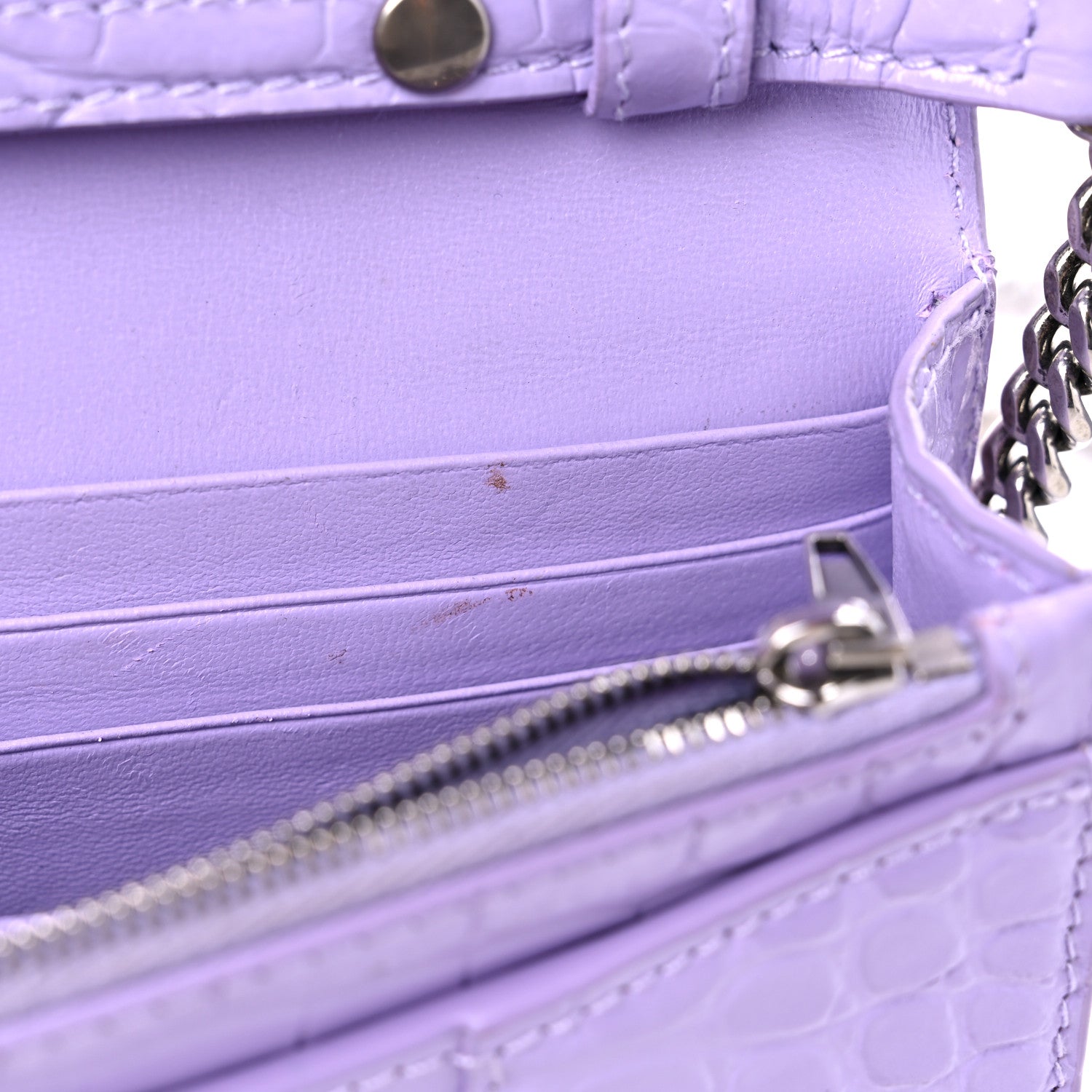 Balenciaga Shiny Calfskin Crocodile Embossed Hourglass Chain Bag Lilac 9 of 13