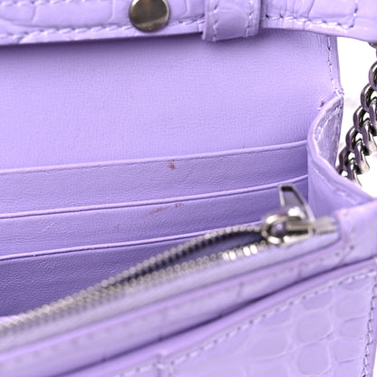 Balenciaga Shiny Calfskin Crocodile Embossed Hourglass Chain Bag Lilac 9 of 13