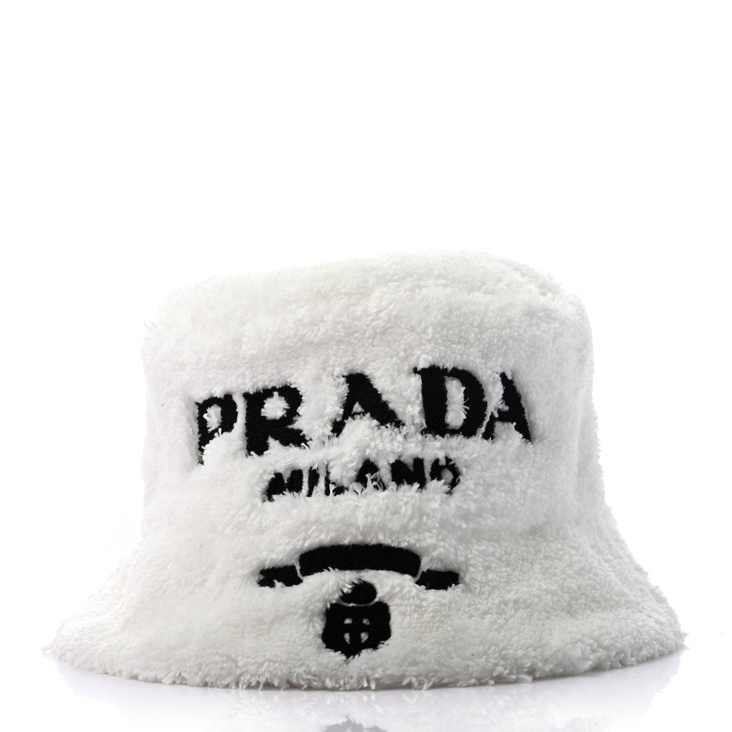 Terry Cloth Logo Embroidered Womens Bucket Hat S White Black