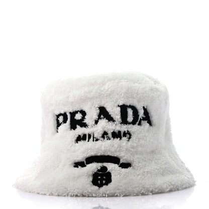Prada Terry Cloth Logo Embroidered Womens Bucket Hat S White Black 3 of 8