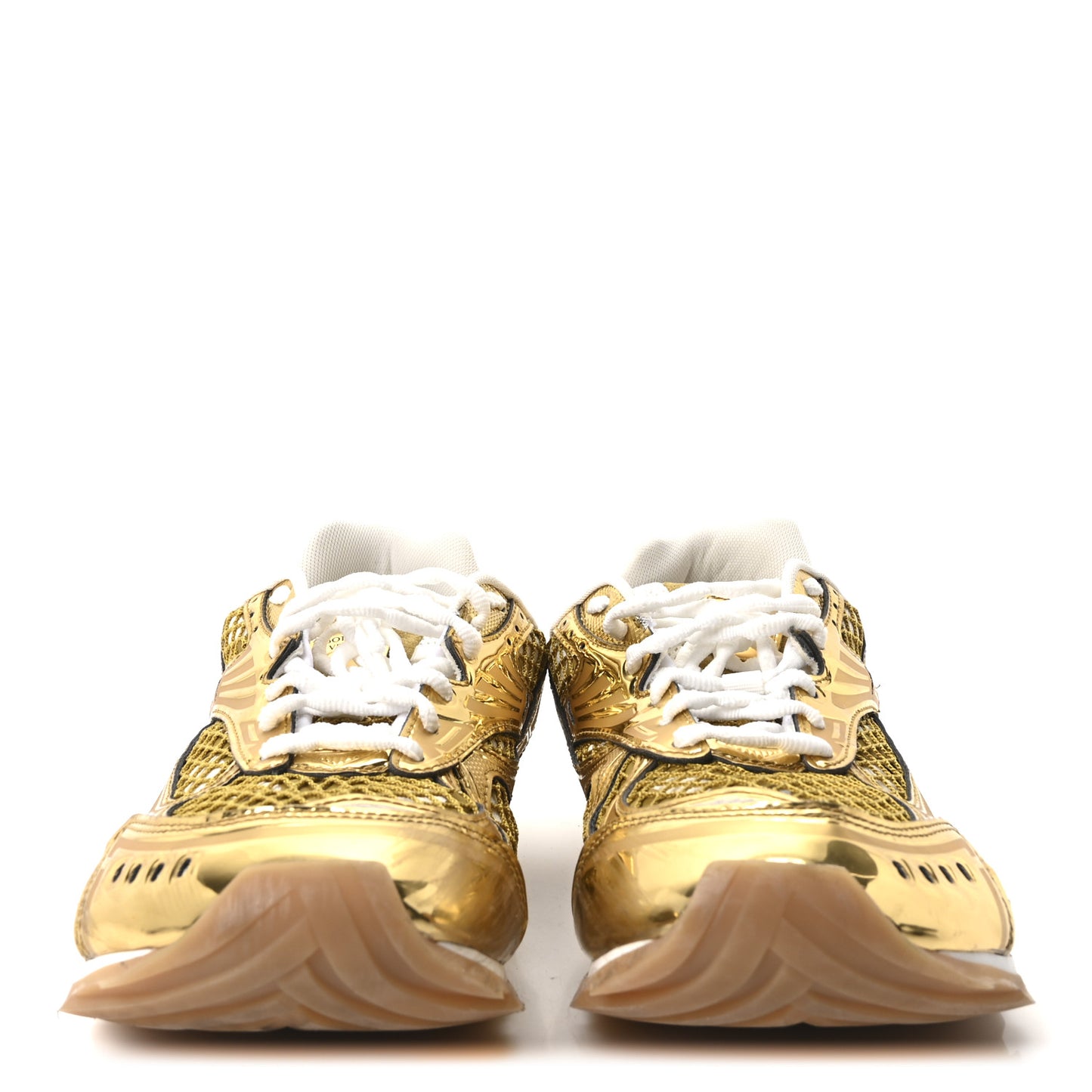 Calfskin Fishnet Fabric Orbit Sneakers 41 Gold White