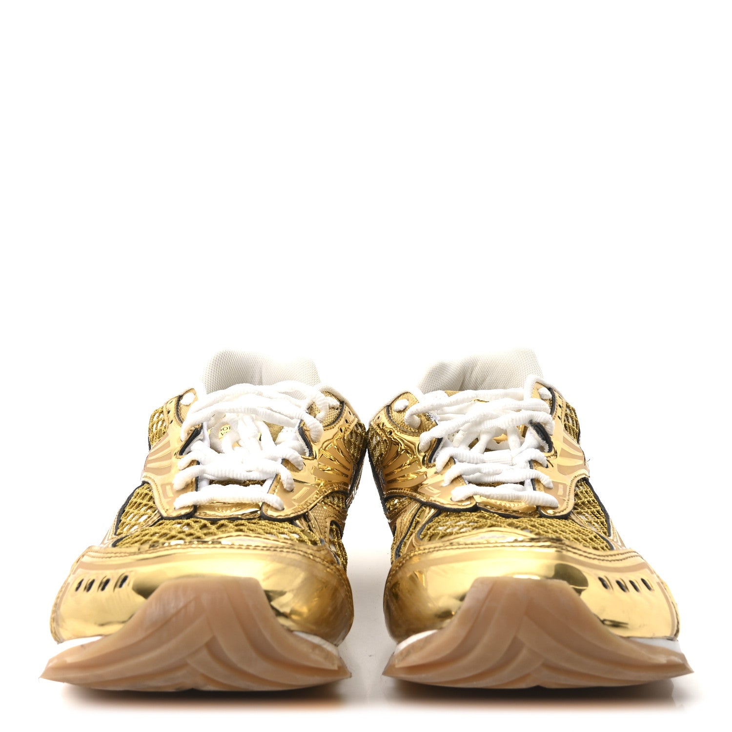 Bottega Veneta Calfskin Fishnet Fabric Orbit Sneakers 41 Gold White 3 of 9