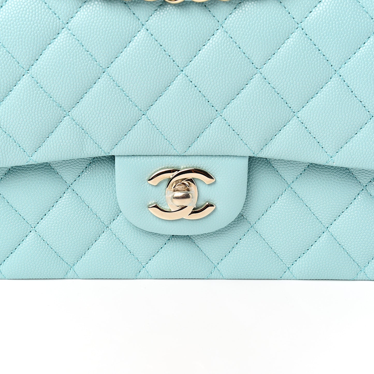 Caviar Quilted Medium Double Flap Light Blue
