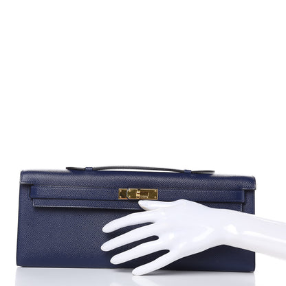 Hermes Epsom Kelly Cut Clutch Pochette Bleu Saphir 2 of 10