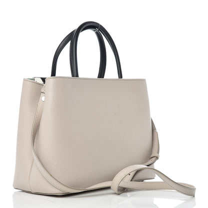 Fendi Vitello Dolce Fox Goat Bi-Color Sad Eyes Mirror Charm Petite 2Jours Tote Grigio Polvere Black 3 of 10