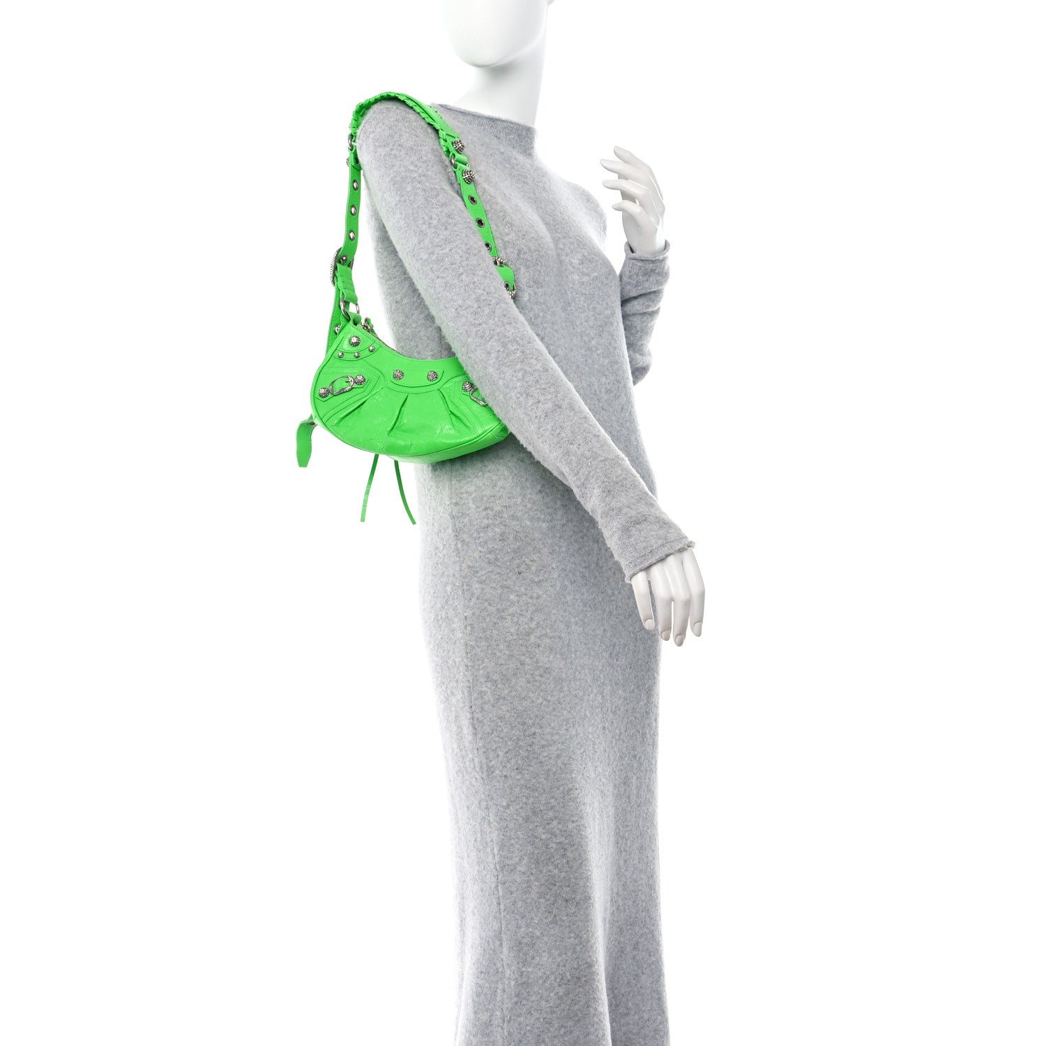 Balenciaga Agneau Arena Crystal Le Cagole Shoulder Bag XS Fluo Green 2 of 12