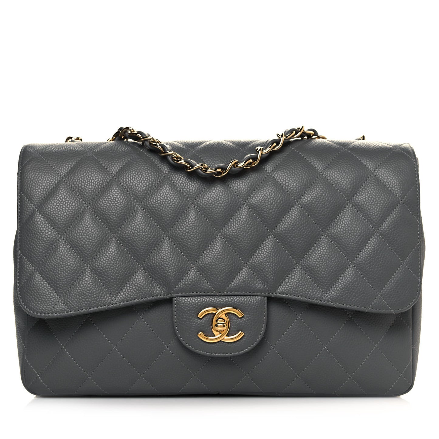 Caviar Quilted Jumbo Single Flap Grey