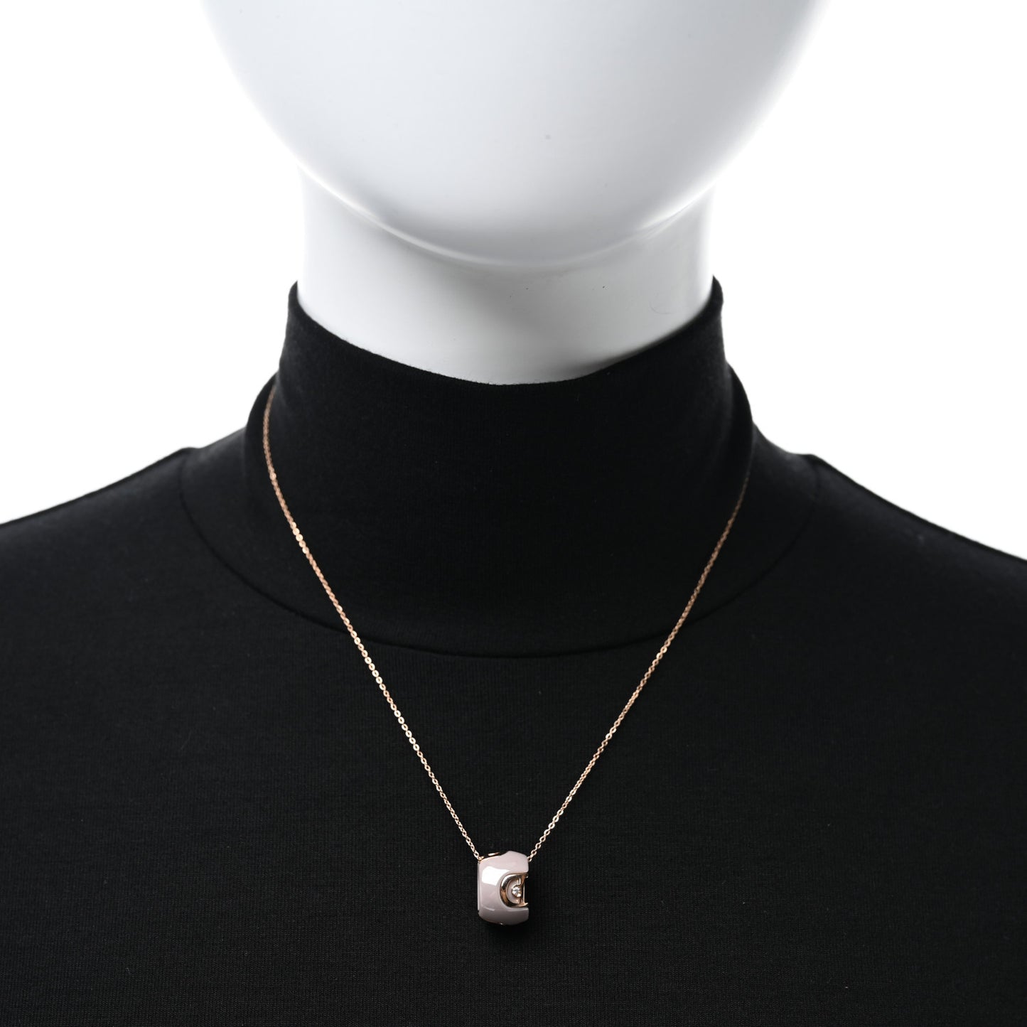 18K Pink Gold Diamond Ceramic D.Icon Pendant Necklace Cappuccino
