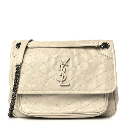 Saint Laurent Crinkled Calfskin Matelasse Monogram Medium Niki Chain Satchel Blanc Vintage 1 of 11