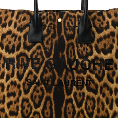 Saint Laurent Canvas Calfskin Leopard Print Rive Gauche Noe Tote Natural Black 8 of 13