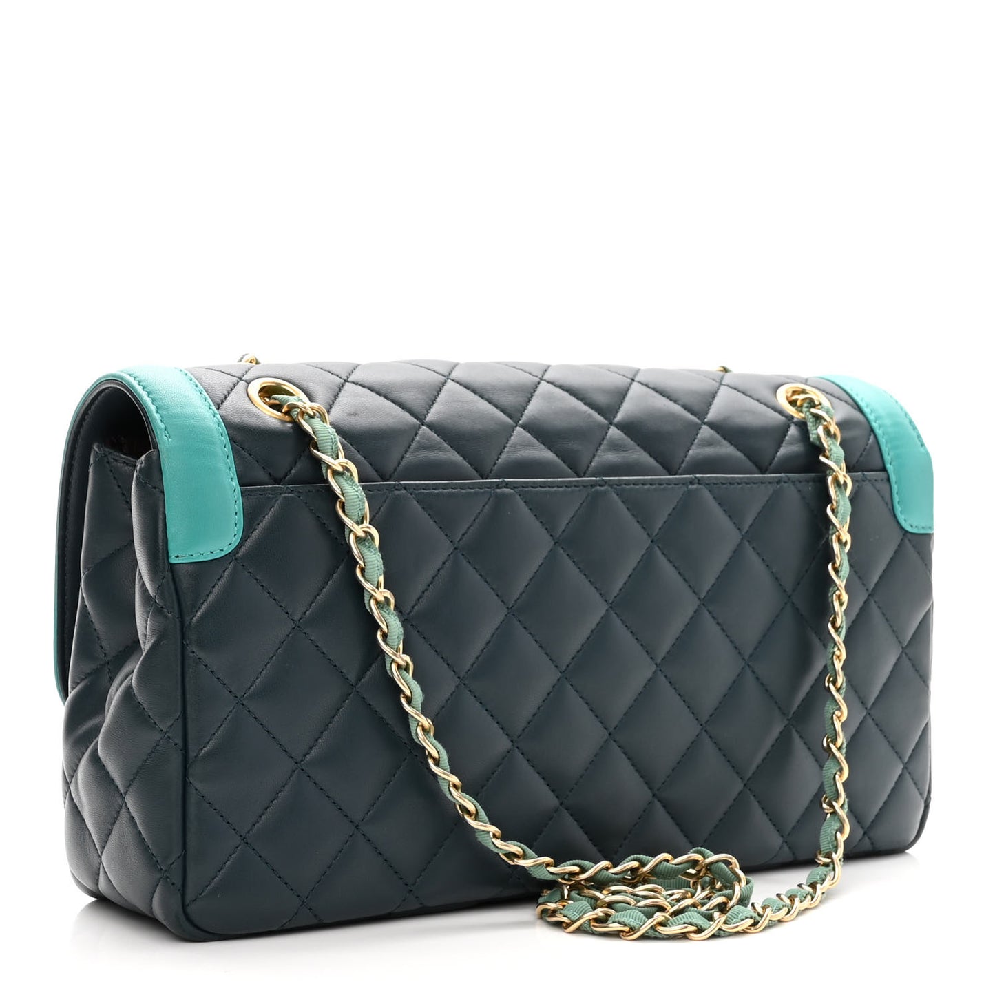 Lambskin Quilted Bi-Color Flap Navy Turquoise