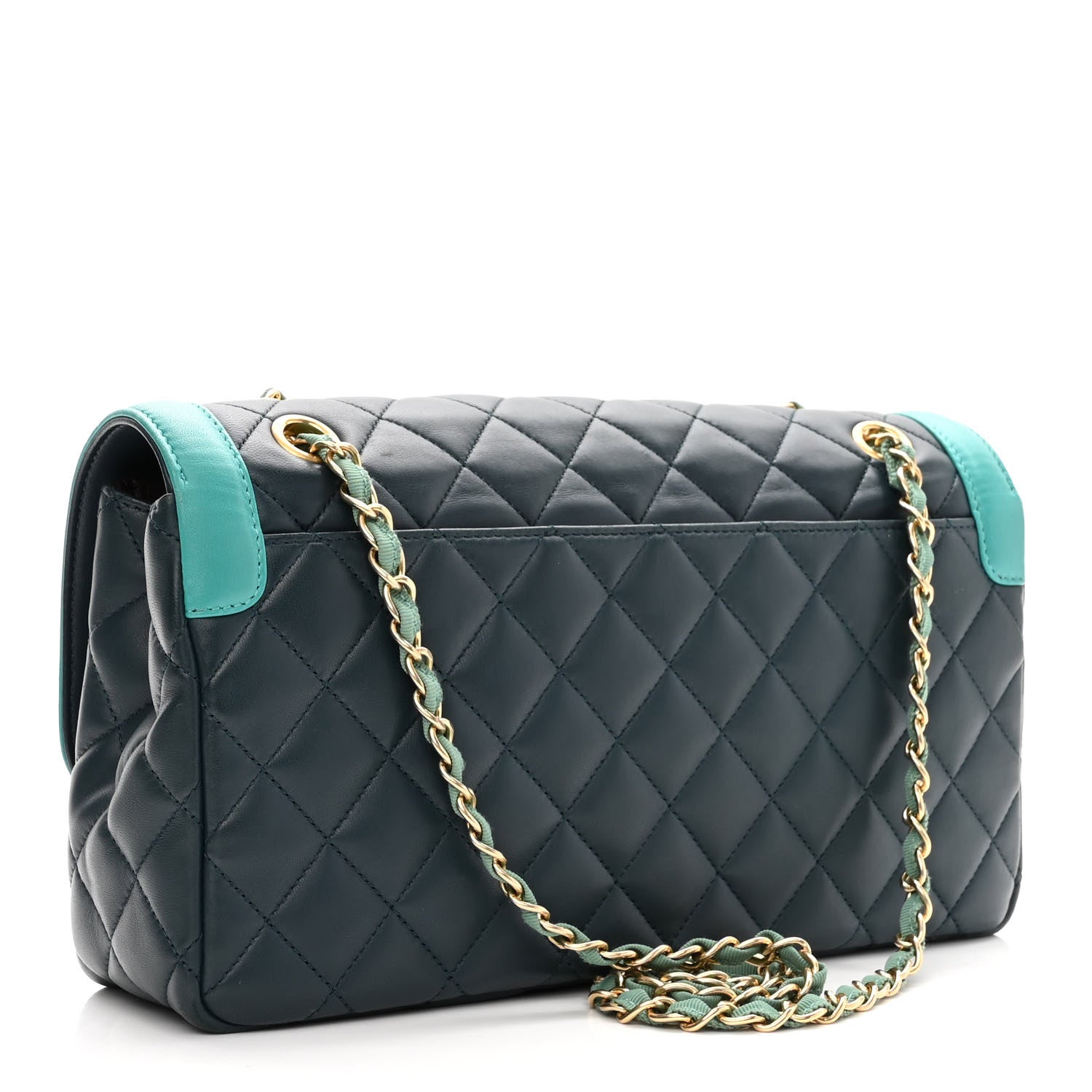 Chanel Lambskin Quilted Bi-Color Flap Navy Turquoise 3 of 11