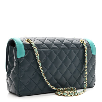 Chanel Lambskin Quilted Bi-Color Flap Navy Turquoise 3 of 11