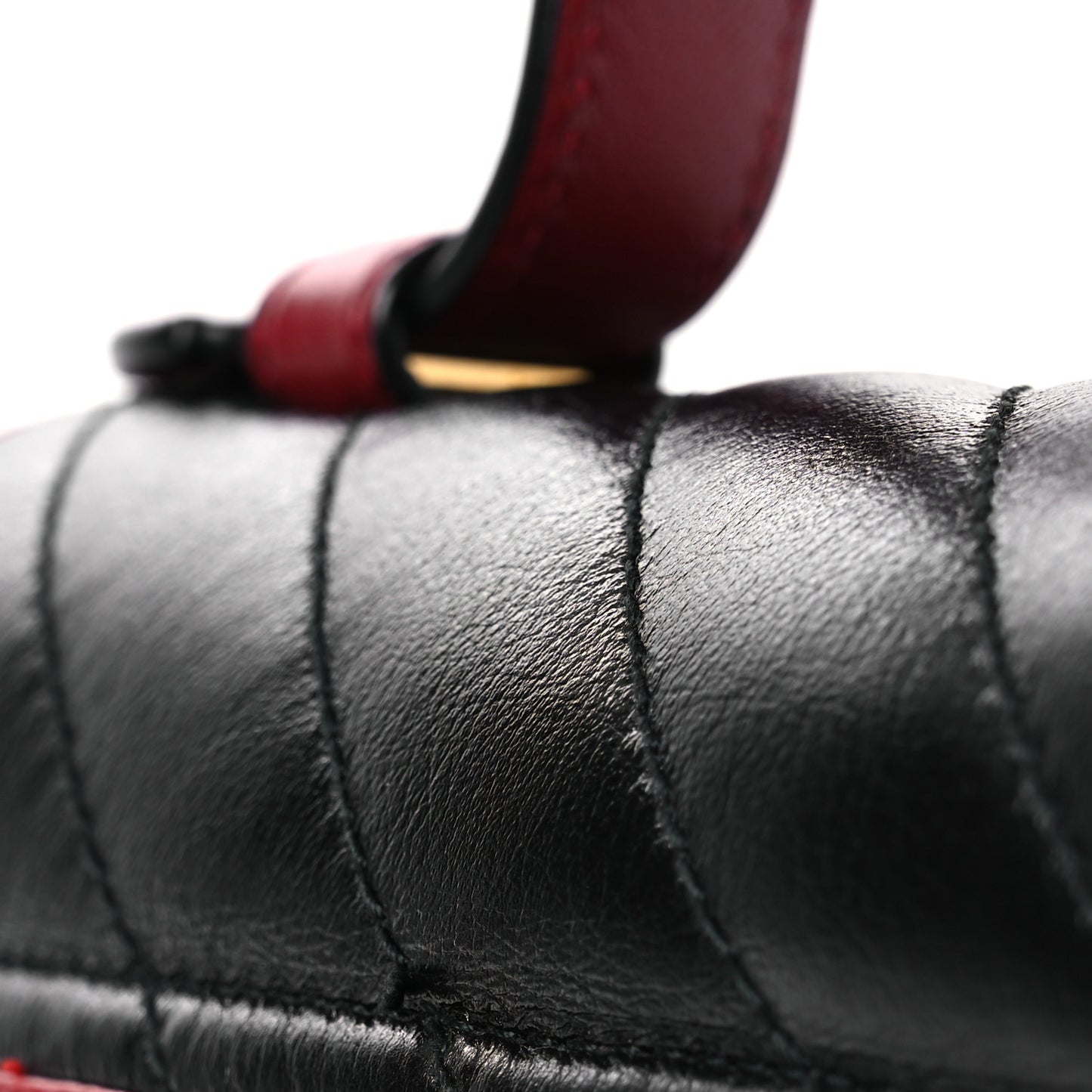 Vintage Effect Calfskin Matelasse Diagonal Mini Torchon GG Marmont Top Handle Shoulder Bag Black Romantic Cherry
