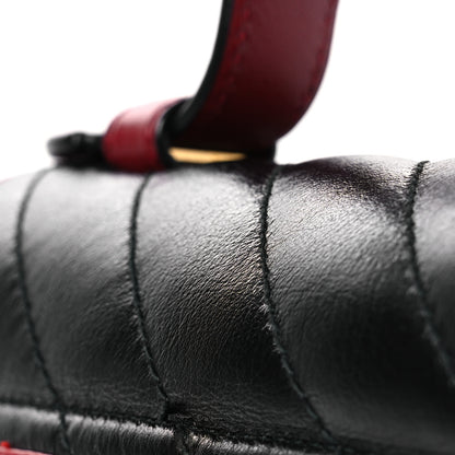Gucci Vintage Effect Calfskin Matelasse Diagonal Mini Torchon GG Marmont Top Handle Shoulder Bag Black Romantic Cherry 14 of 14