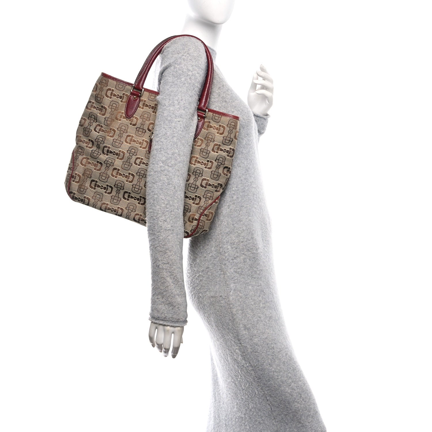 Gucci Canvas Horsebit Print Piston Lock Tote Red 2 of 10