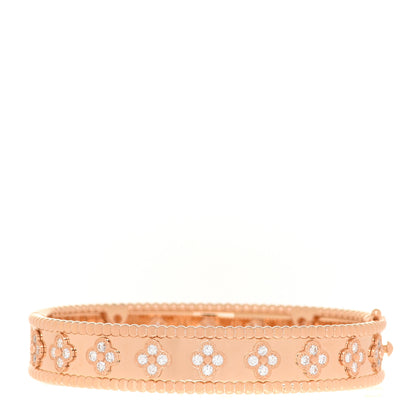 Van Cleef & Arpels 18K Rose Gold Diamond Perlee Clovers Bangle Bracelet S 3 of 6