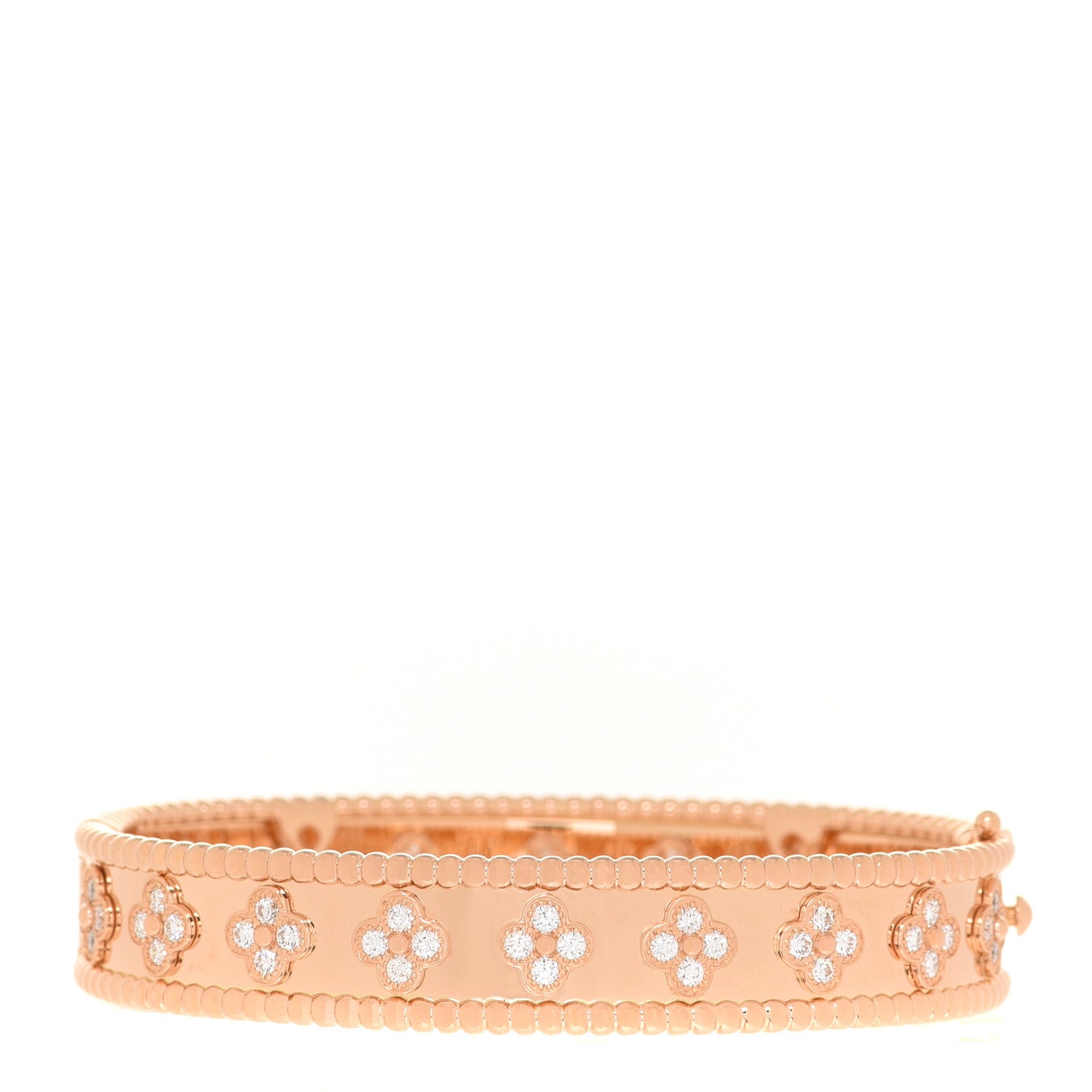 Van Cleef & Arpels 18K Rose Gold Diamond Perlee Clovers Bangle Bracelet S 3 of 6