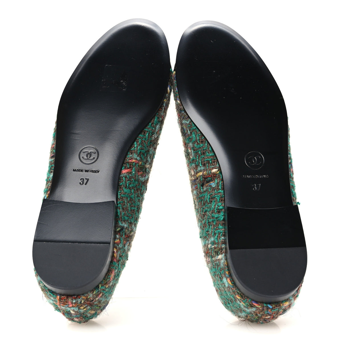 Chanel Wool Silk Tweed Patent Cap Toe Ballerina Flats 37 Dark Green Brown Blue Black 6 of 10
