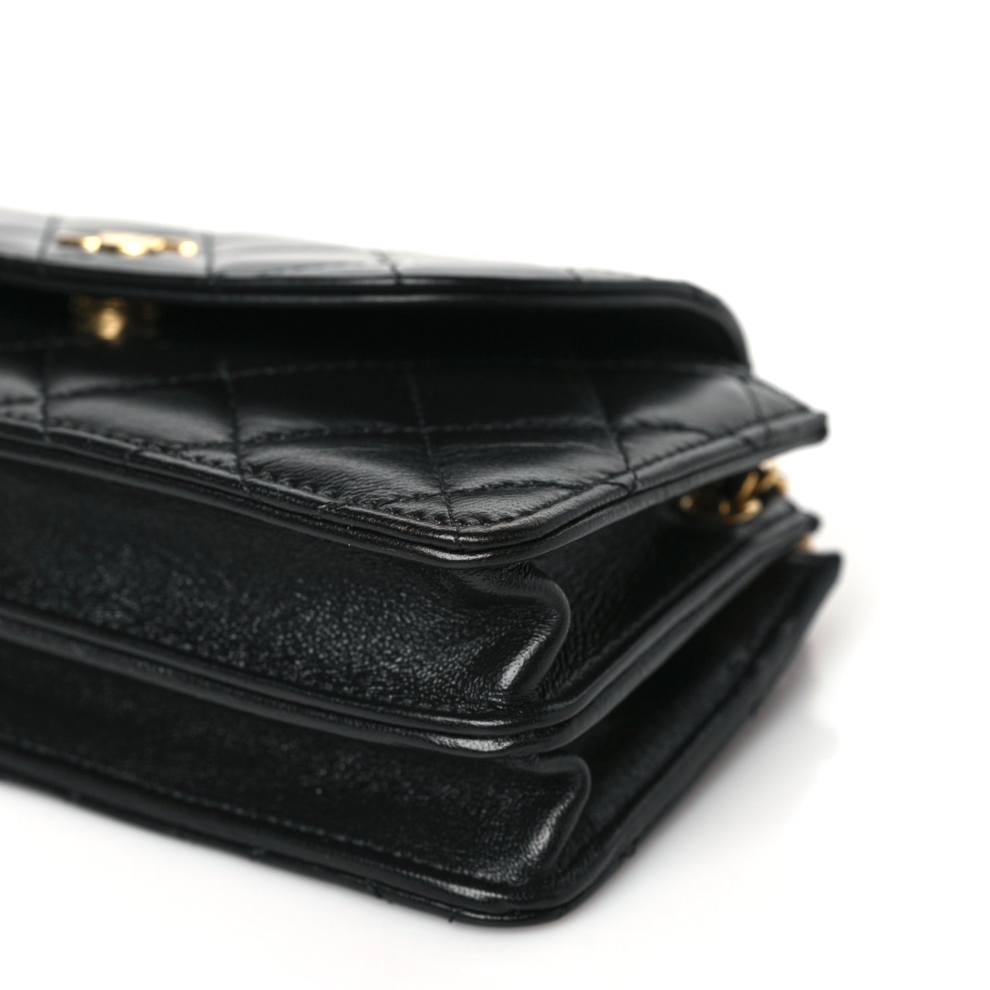 Lambskin Quilted Phone Holder Flap Black