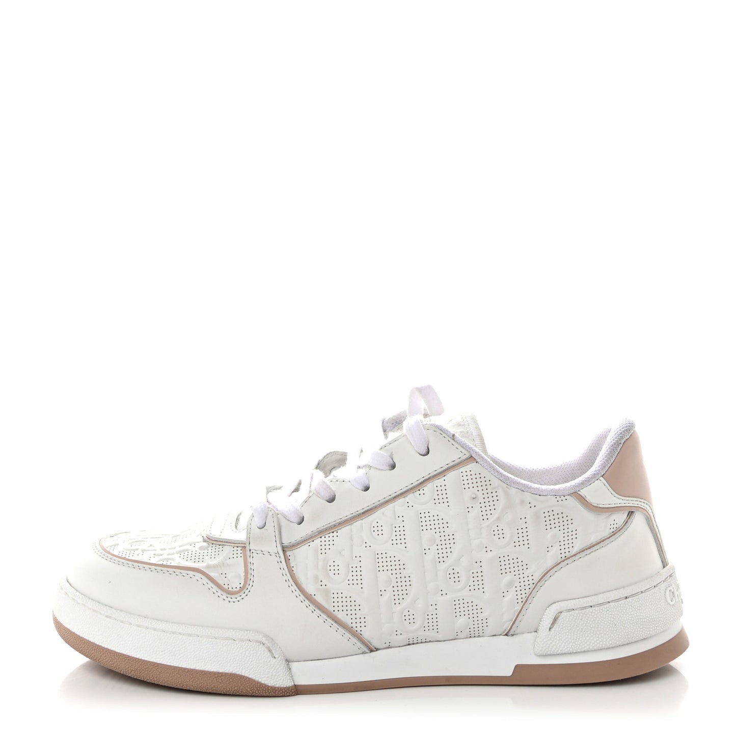 CHRISTIAN DIOR Calfskin Oblique Laser Perforated Dior One Low Sneakers 36.5 Off White Nude