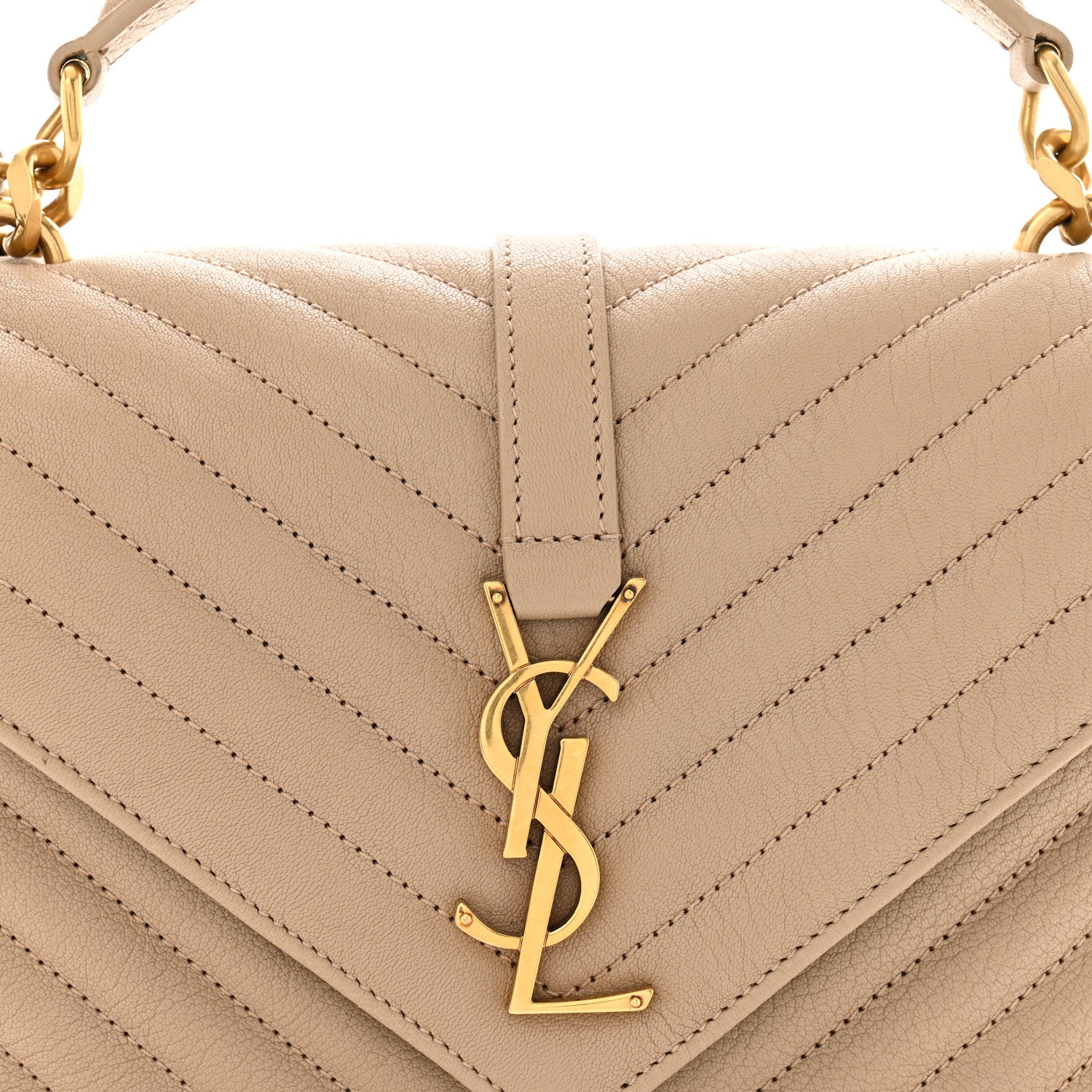 Saint Laurent Sheepskin Matelasse Chevron Monogram Medium College Bag Dark Beige 8 of 15
