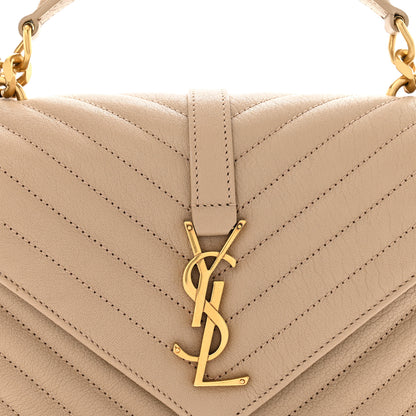 Saint Laurent Sheepskin Matelasse Chevron Monogram Medium College Bag Dark Beige 8 of 15