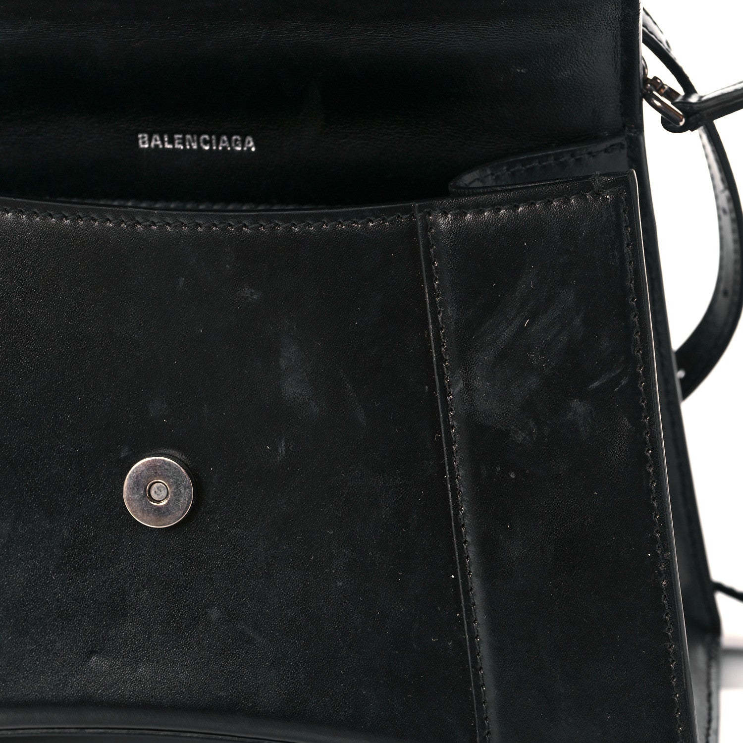Balenciaga Shiny Box Calfskin Graffiti Logo Small Hourglass Top Handle Bag Black Silver 11 of 11