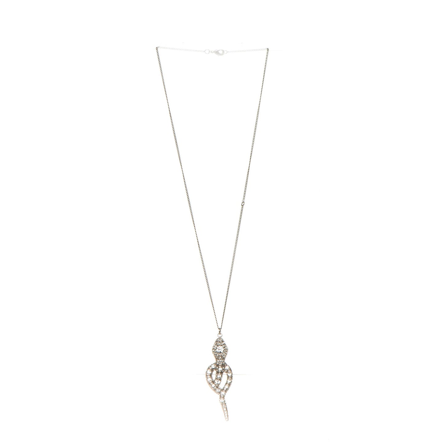 Crystal Serpent Snake Necklace Silver