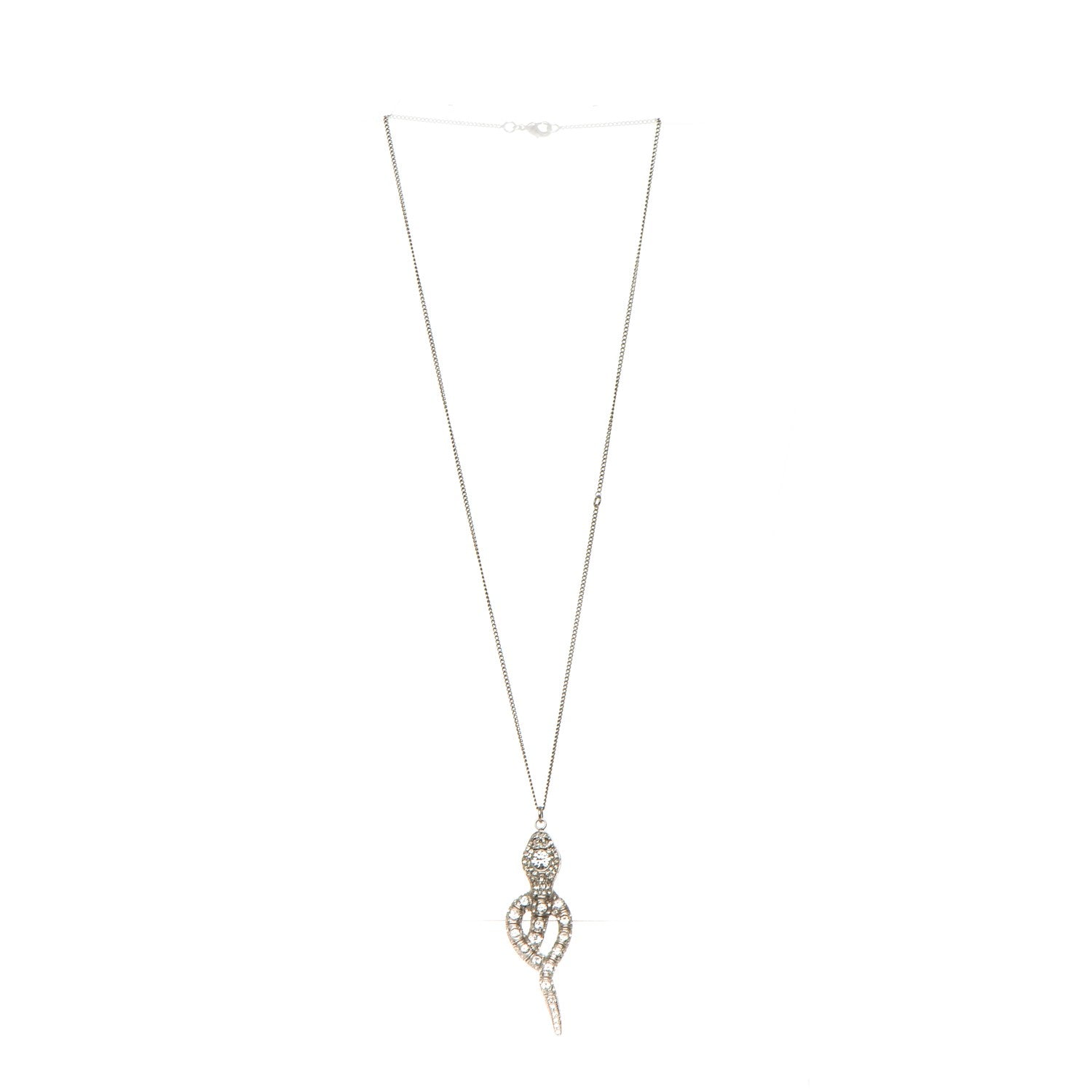 Chanel Crystal Serpent Snake Necklace Silver 4 of 5