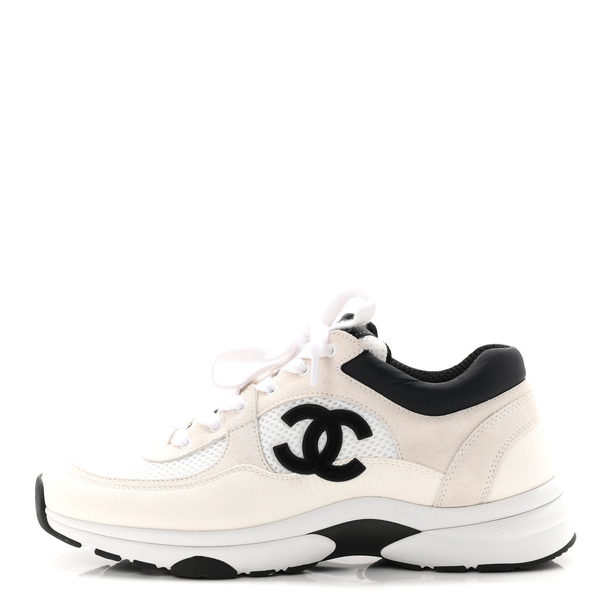 Mesh Suede Calfskin Grained Calfskin Womens CC Sneakers 40.5 White Black