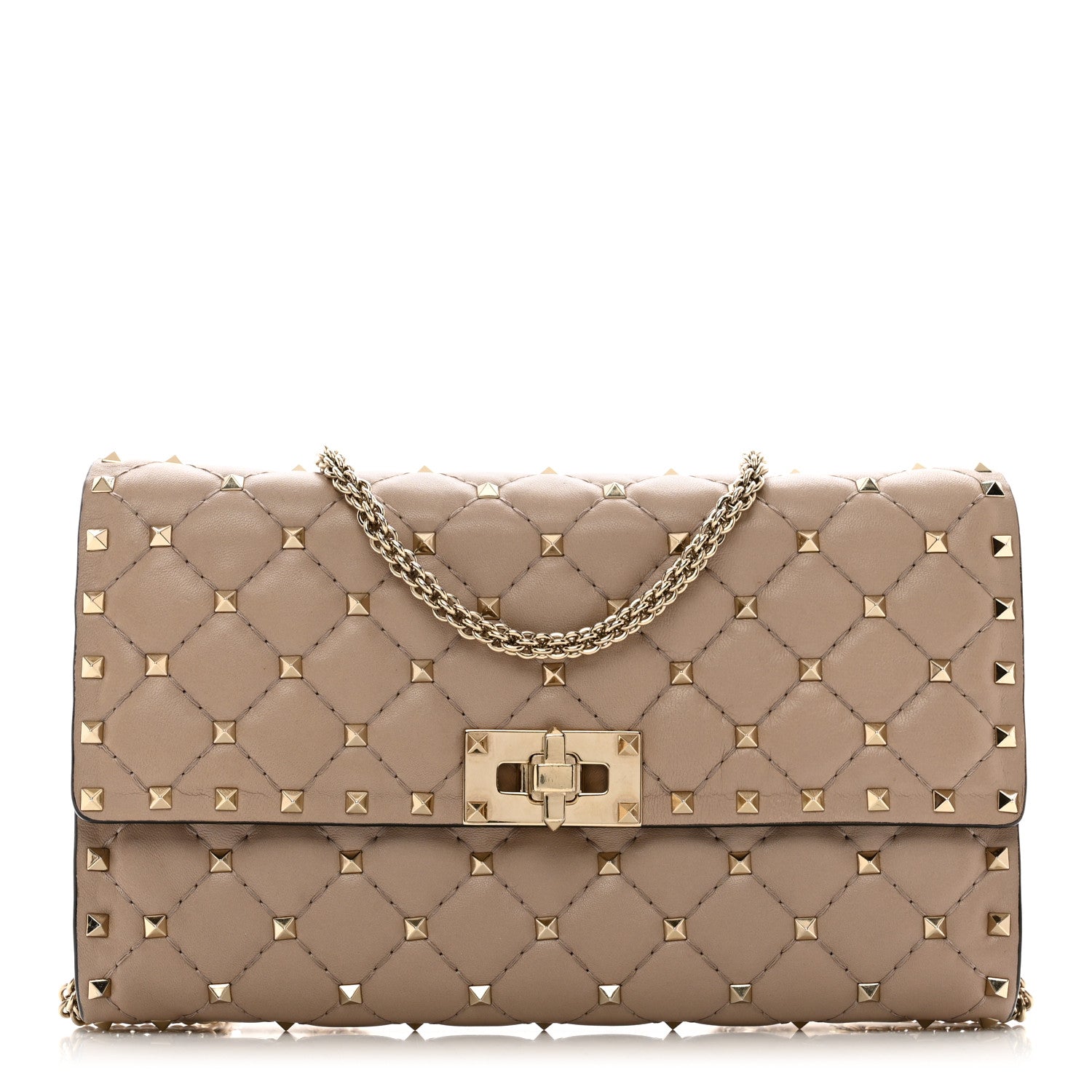 Valentino Garavani Lambskin Rockstud Spike Wallet on Chain Poudre 1 of 12