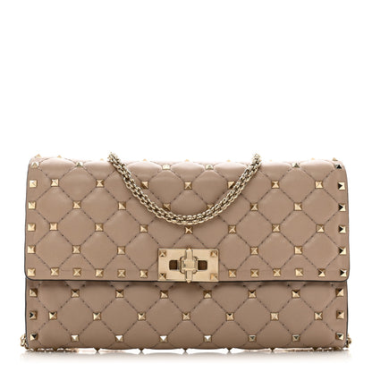 Valentino Garavani Lambskin Rockstud Spike Wallet on Chain Poudre 1 of 12
