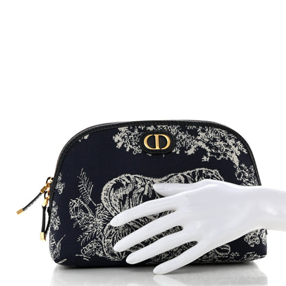 Christian Dior Embroidered Toile De Jouy 30 Montaigne Cosmetic Pouch Blue 2 of 7