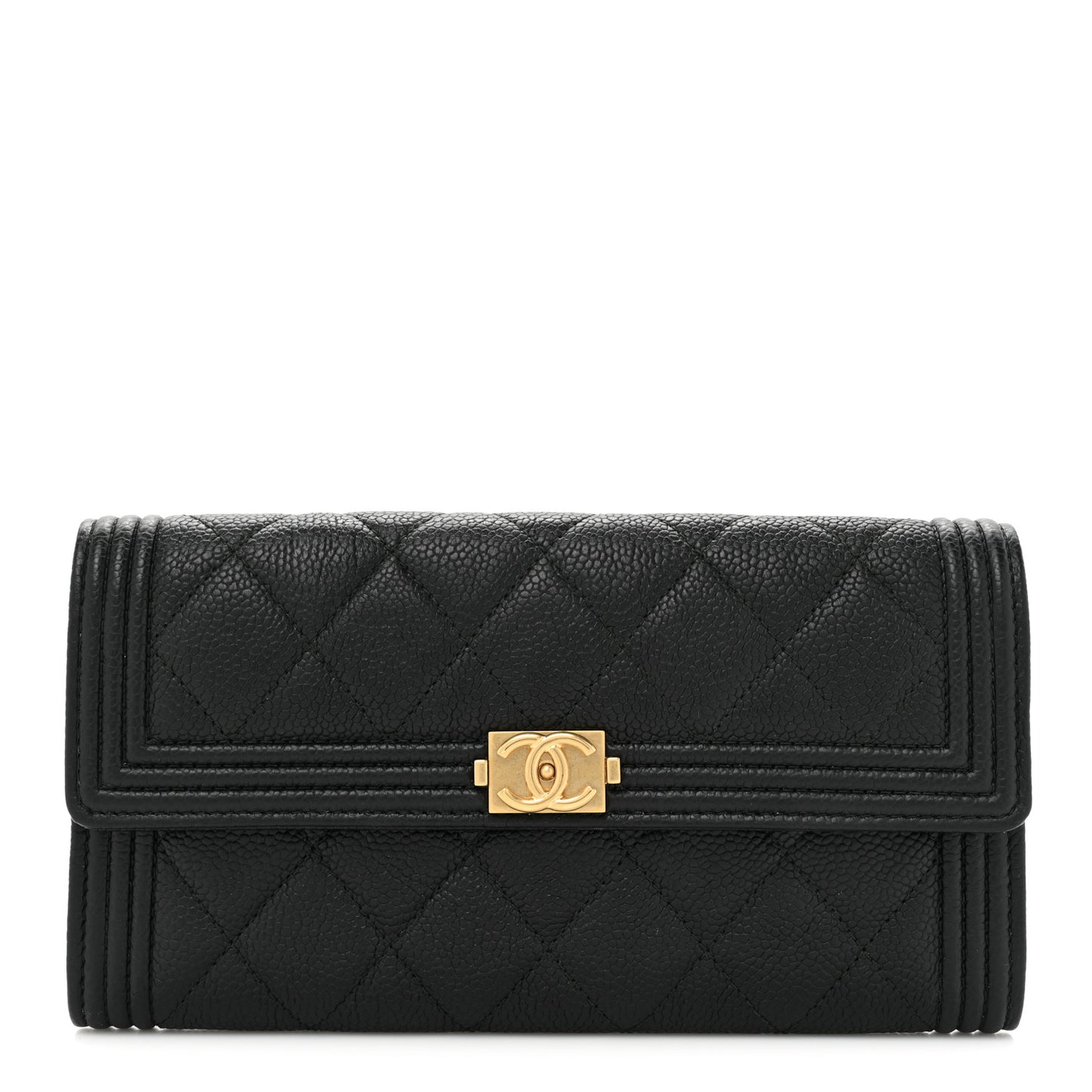 Caviar Quilted Large Boy Gusset Flap Wallet Black
