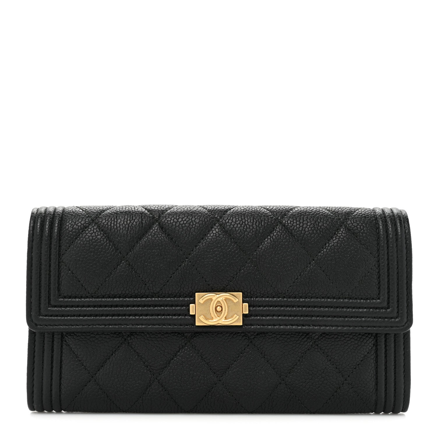 Chanel Caviar Quilted Large Boy Gusset Flap Wallet Black 1 of 15