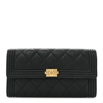 Chanel Caviar Quilted Large Boy Gusset Flap Wallet Black 1 of 15
