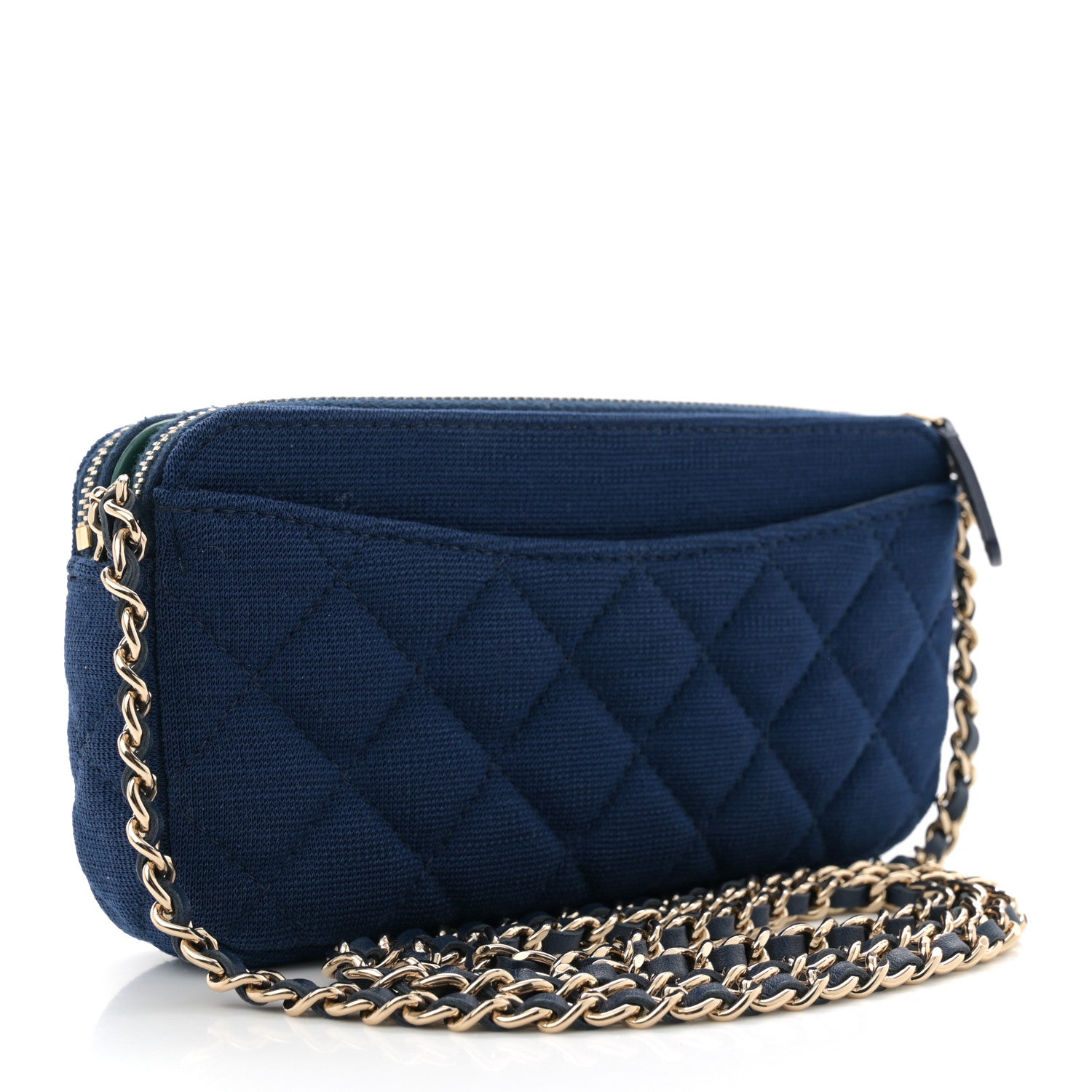 Chanel Jersey Quilted Small Clutch With Chain Navy 3 of 11