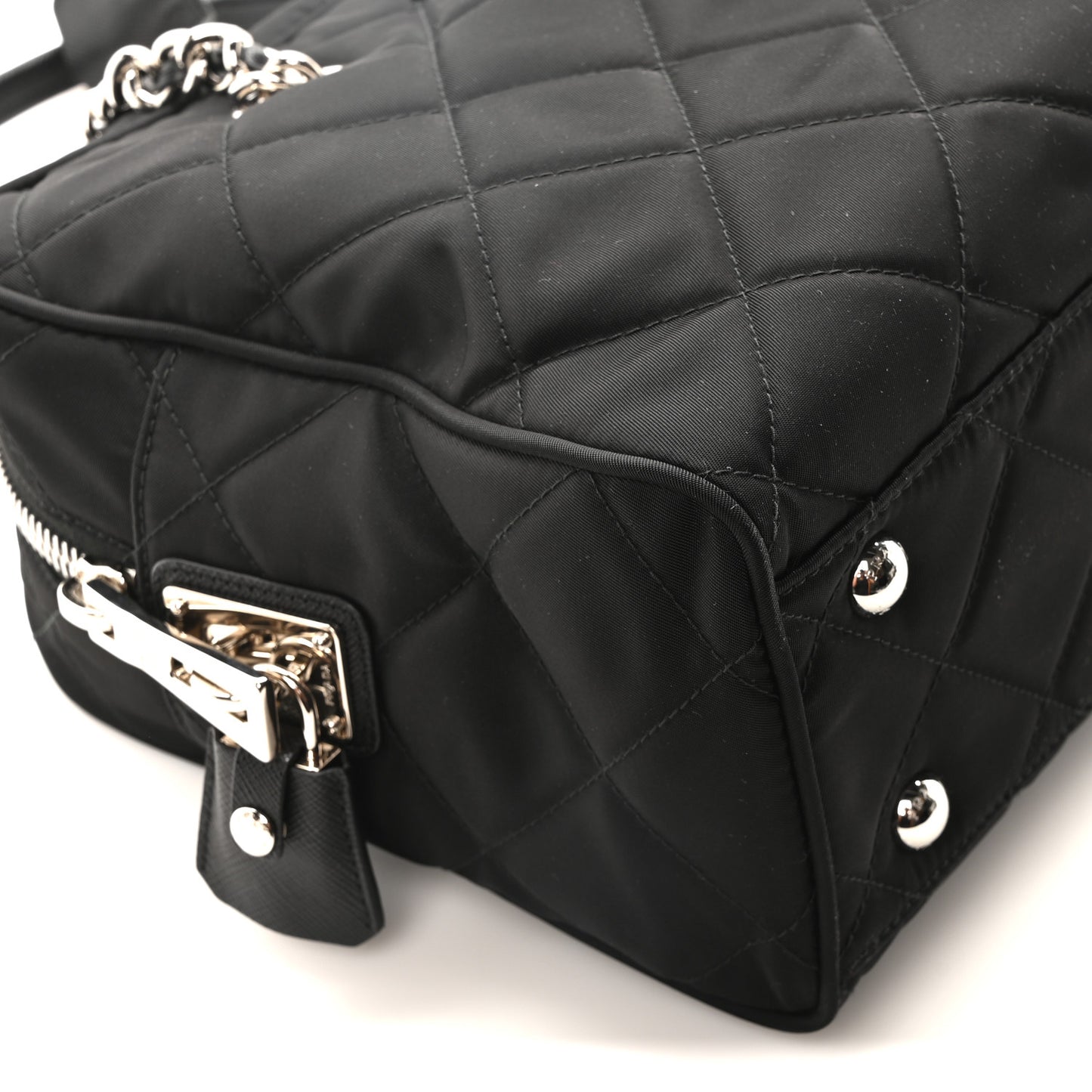 Nylon Tessuto Impuntu Quilted Shoulder Bag Black