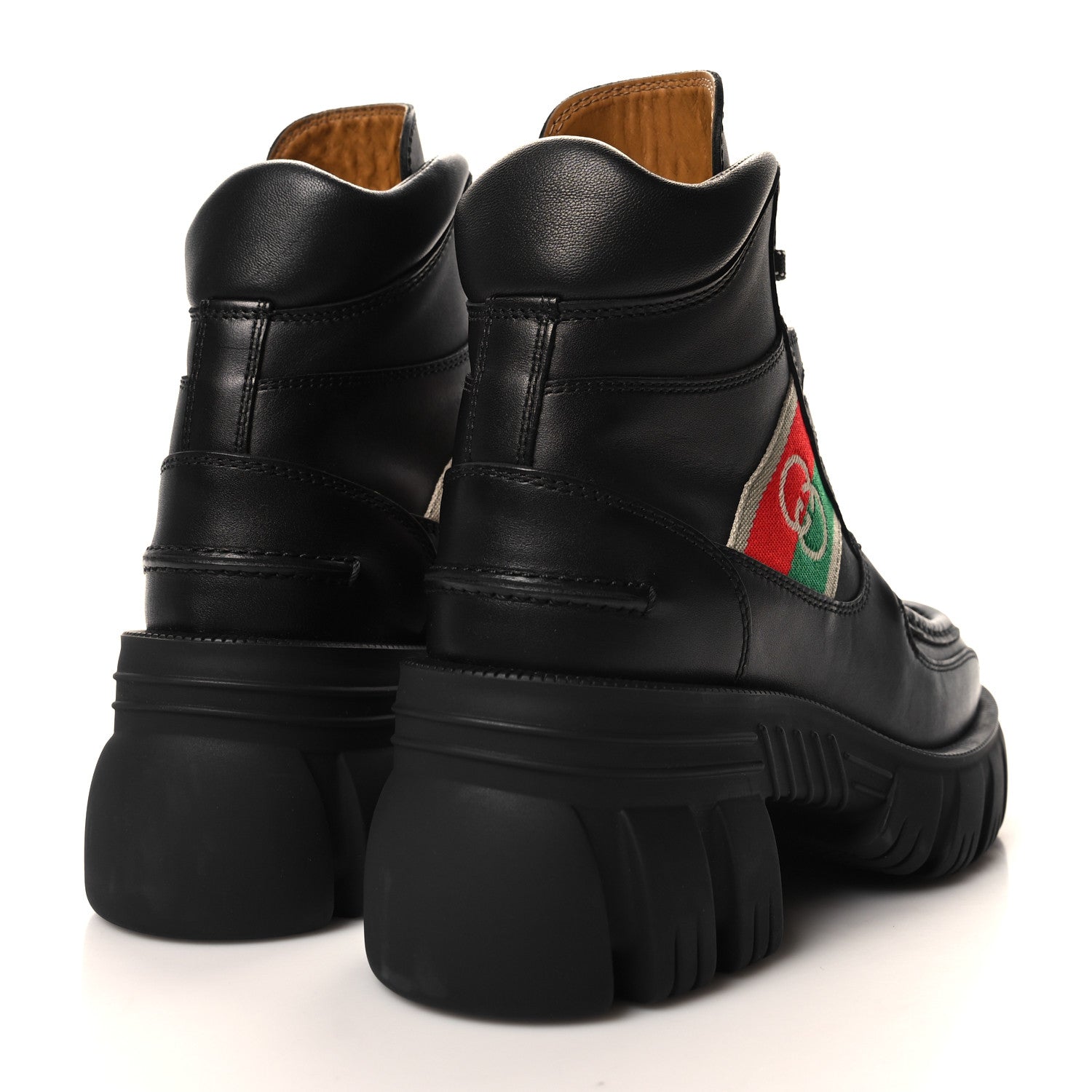 Gucci Quebec Calfskin Web Womens Interlocking G Lace Up Combat Boots 35 Black Mystic White Green Red 4 of 9