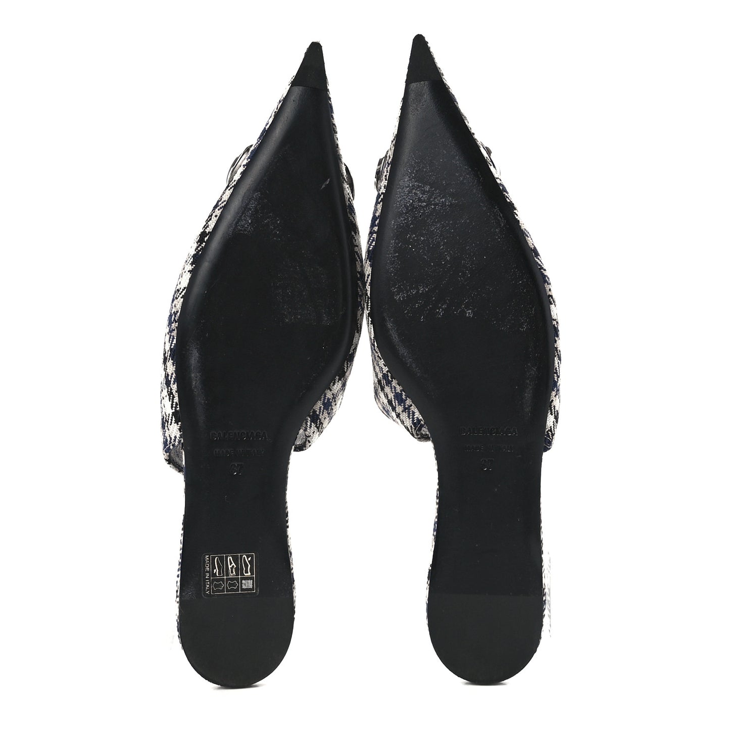 Tweed Prince Of Wales BB Knife Pointy Toe Slingback Flats 37 Beige Navy Silver