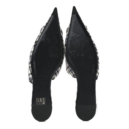 Balenciaga Tweed Prince Of Wales BB Knife Pointy Toe Slingback Flats 37 Beige Navy Silver 5 of 8