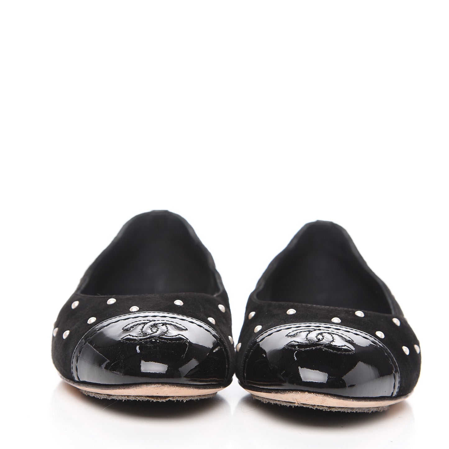 Suede Pearl Patent CC Cap Toe Ballerina Flats 36 Black