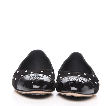 Chanel Suede Pearl Patent CC Cap Toe Ballerina Flats 36 Black 2 of 11